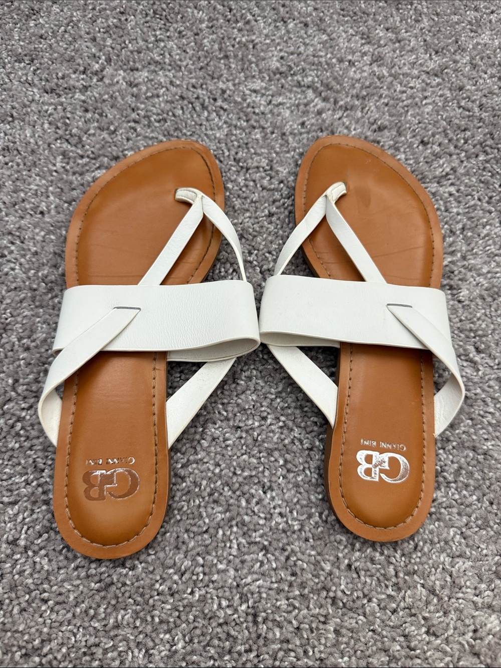 Gianni Bini White Leather Crossover Slide Sandals